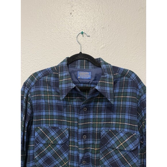 Pendleton Men’s Vintage Board Shirt Loop Collar Blue Plaid Wool USA Large - Picture 3 of 8